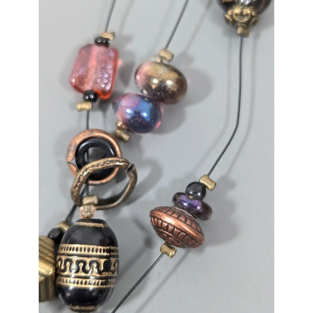 Multi Strand Beaded‎ Necklace Glass Acrylic Mixed Media Eclectic Artsy 22